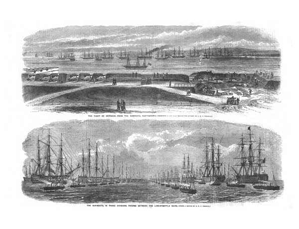 Fleet at Spithead and Gunboats 1856
