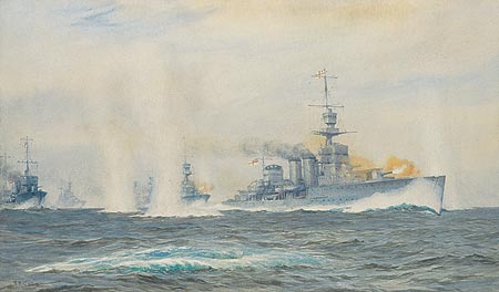 HMS Cardiff in action in the Heligoland Bight, 1917 ... PRINT 430mm x 255mm