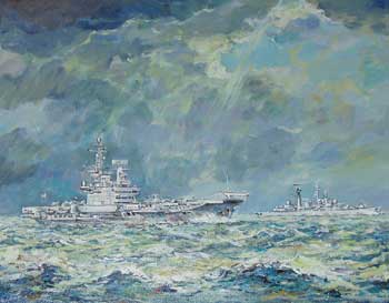 HMS Hermes and a Destroyer - Falklands War, South Atlantic, 1982